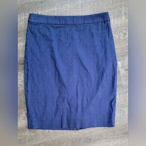 J. Crew The Pencil Skirt Women's 4 Blue w/ Red Polka Dots Midi Stretchy